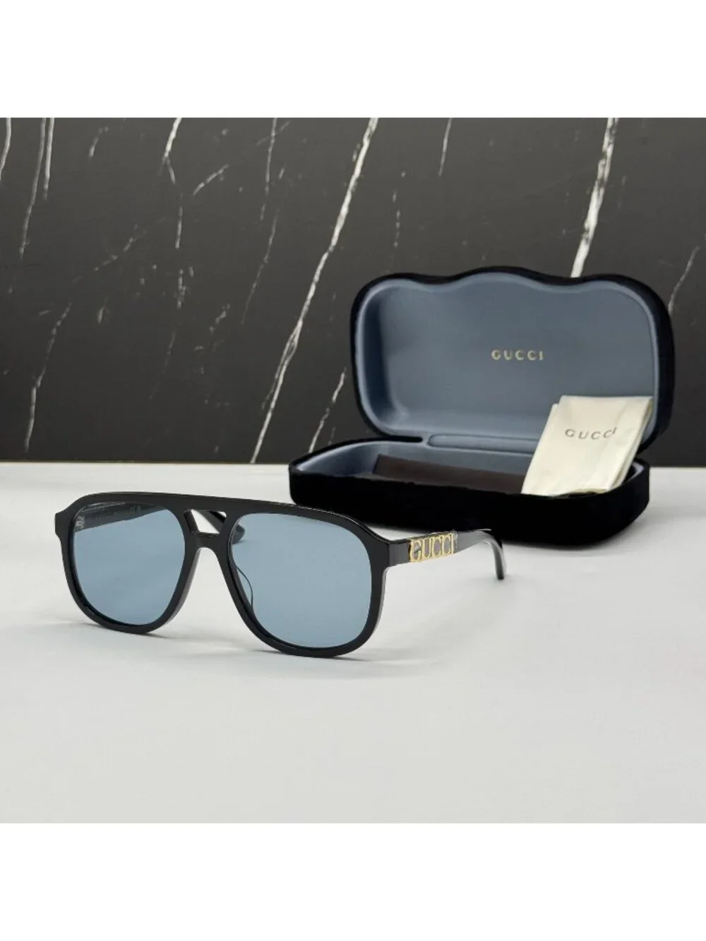 New Gucci GG1188S 004 Black Blue Unisex Aviator Sunglasses